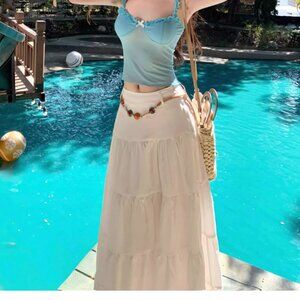 white high waist slit tiered skirt